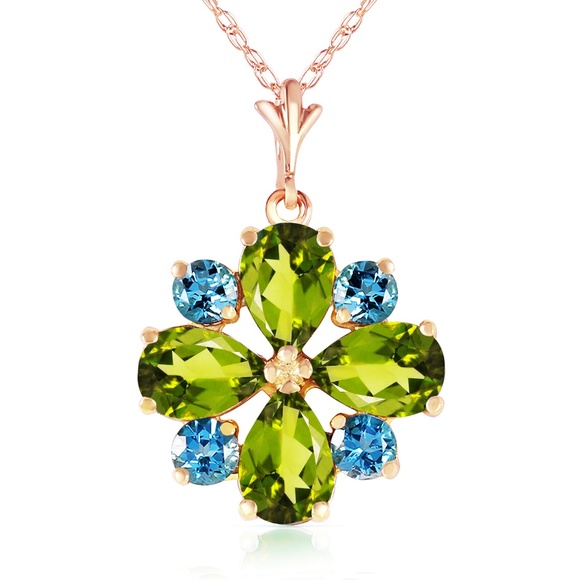 GOLD NECKLACE WITH PERIDOTS & BLUE TOPAZ